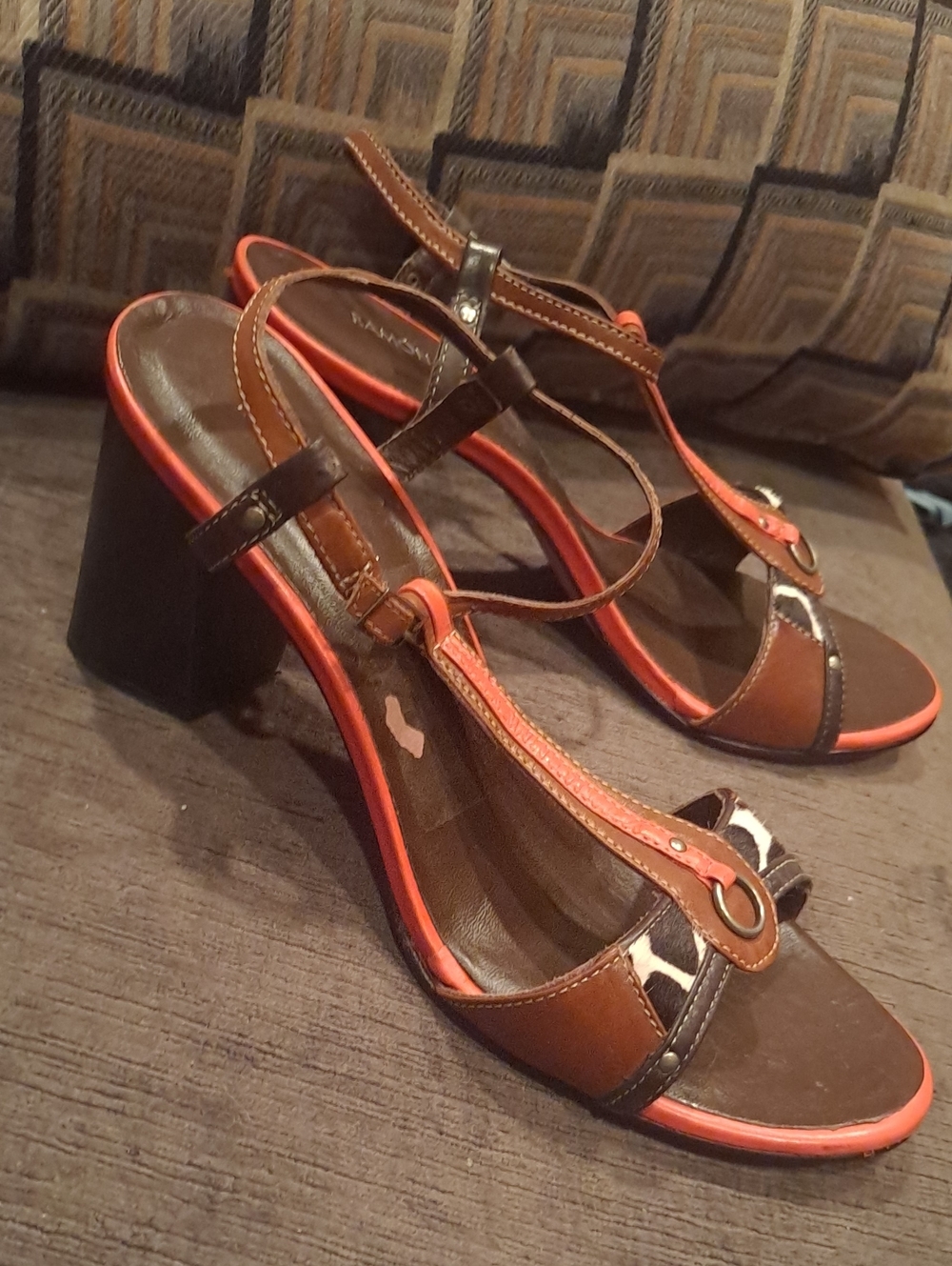 Ramon Tenza 9.5 Brown & Orange Strappy Block Heel Sandals